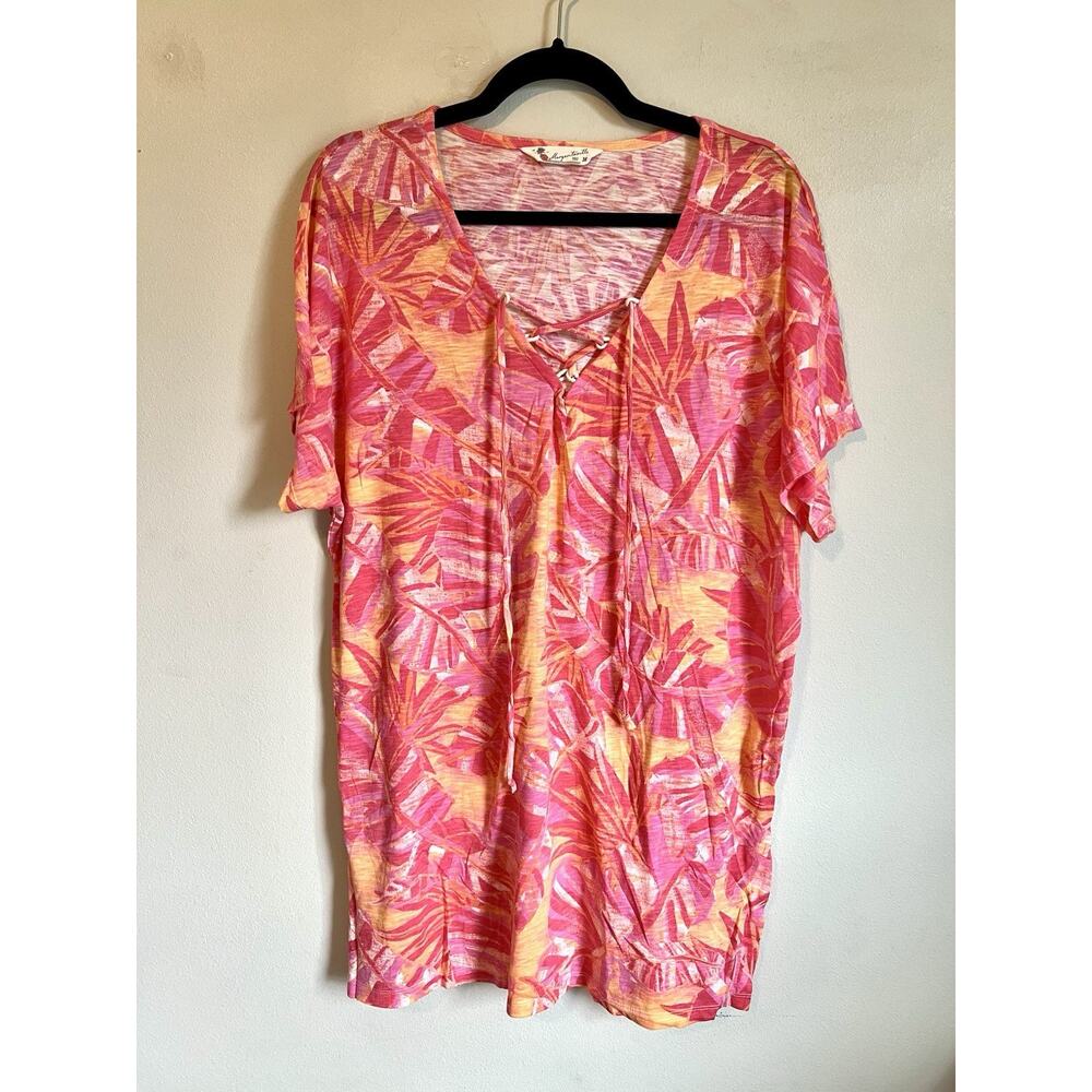 Margaritaville Cover Up Women M Pink Hawaiian Pullover Aloha Tropical Floral